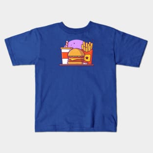 Burger, French fries And Soft Drink Cartoon Vector Icon Illustration Kids T-Shirt